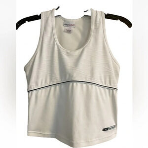 Reebok White Tank Top Athletic Workout Gym Shirt Womens /built In Bra Si…